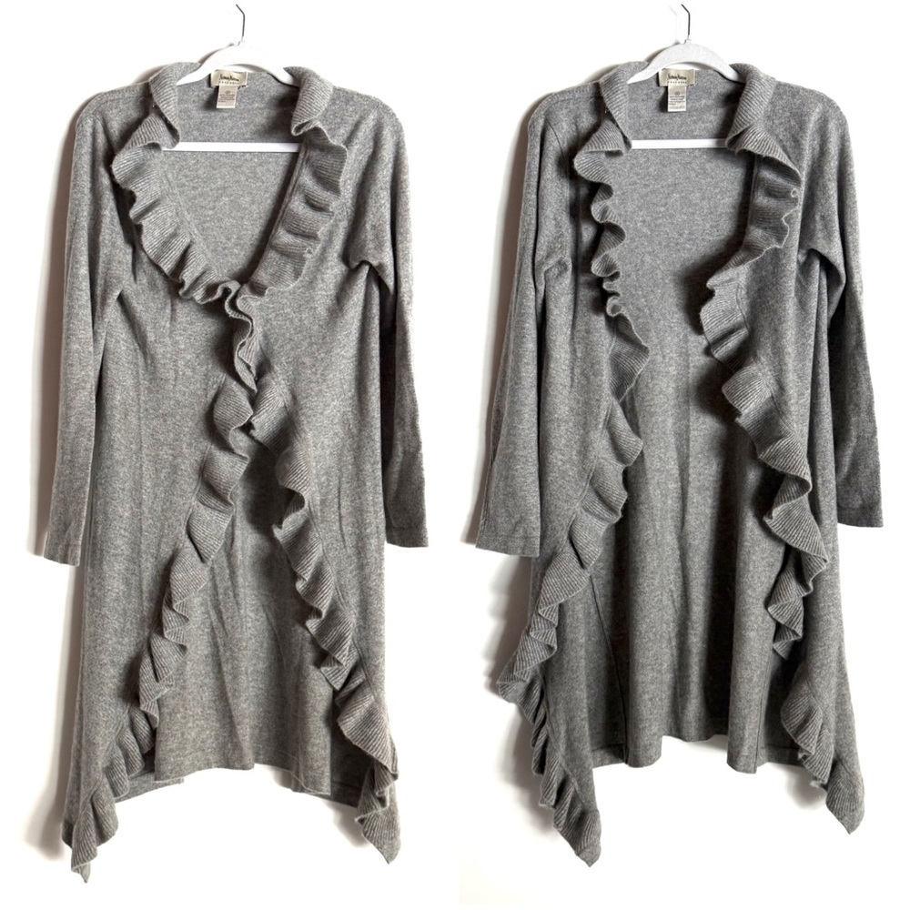 Neiman Marcus Gray Cashmere Flutter Edge Duster S… - image 1